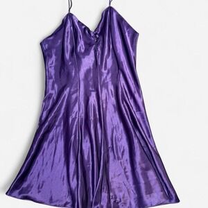 Romance Du Jour Vintage Purple Satin Slip Night Gown, Medium
